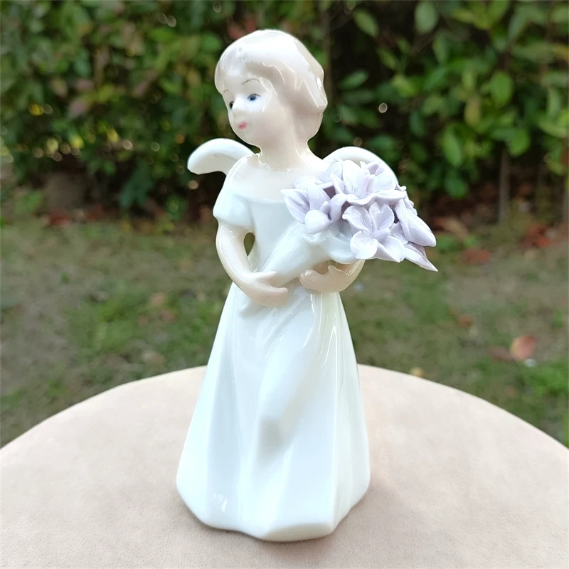 Porcelain Emily Angel Miniature Handmade Ceramics Flower Girl Figurine Home Angel Ornament Character Decor Craft Accessories