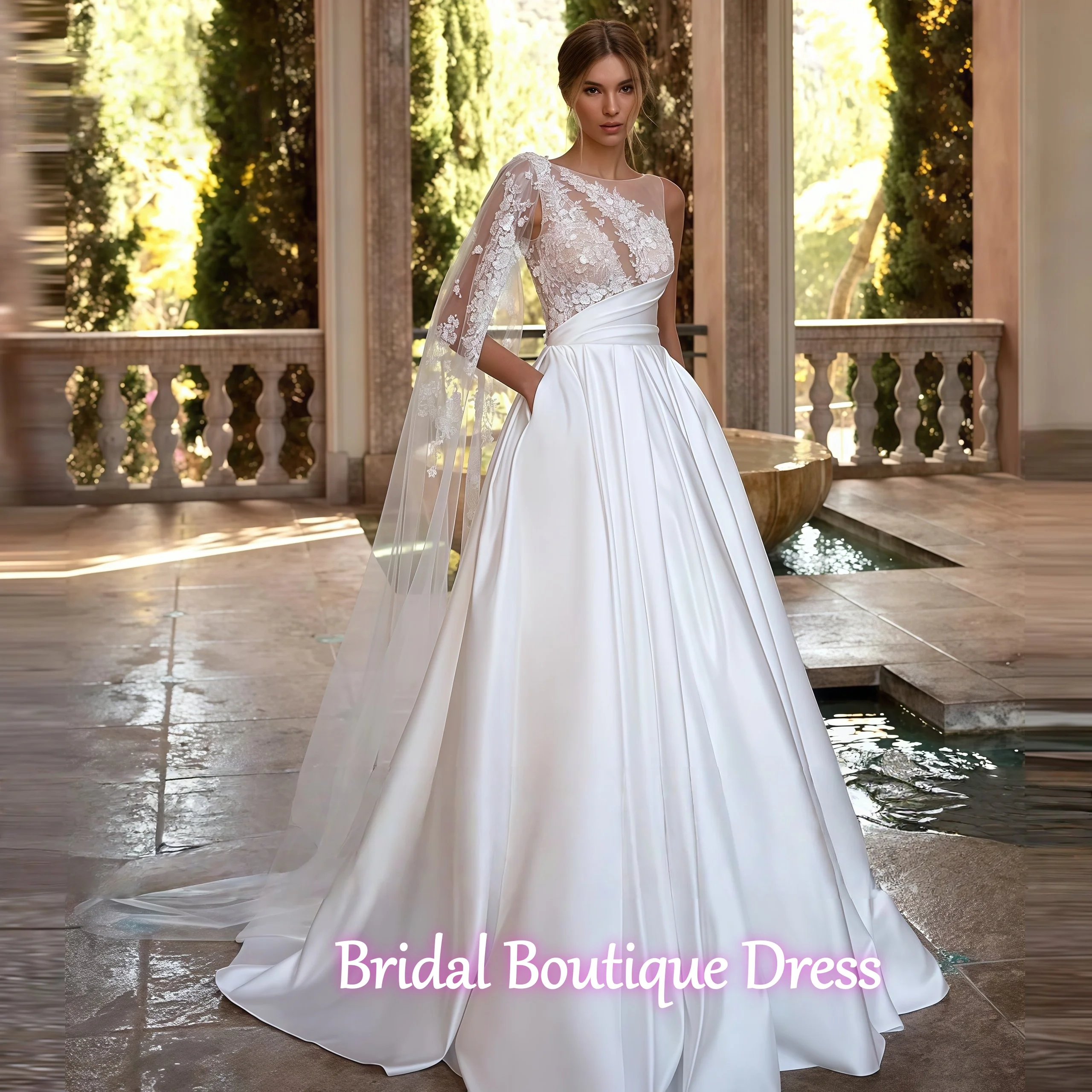 Angepasst Exquisite Frauen Brautkleider Elegante Satin Oberfläche Brautkleider Wischen Länge Prinzessin Vestidos De Novias