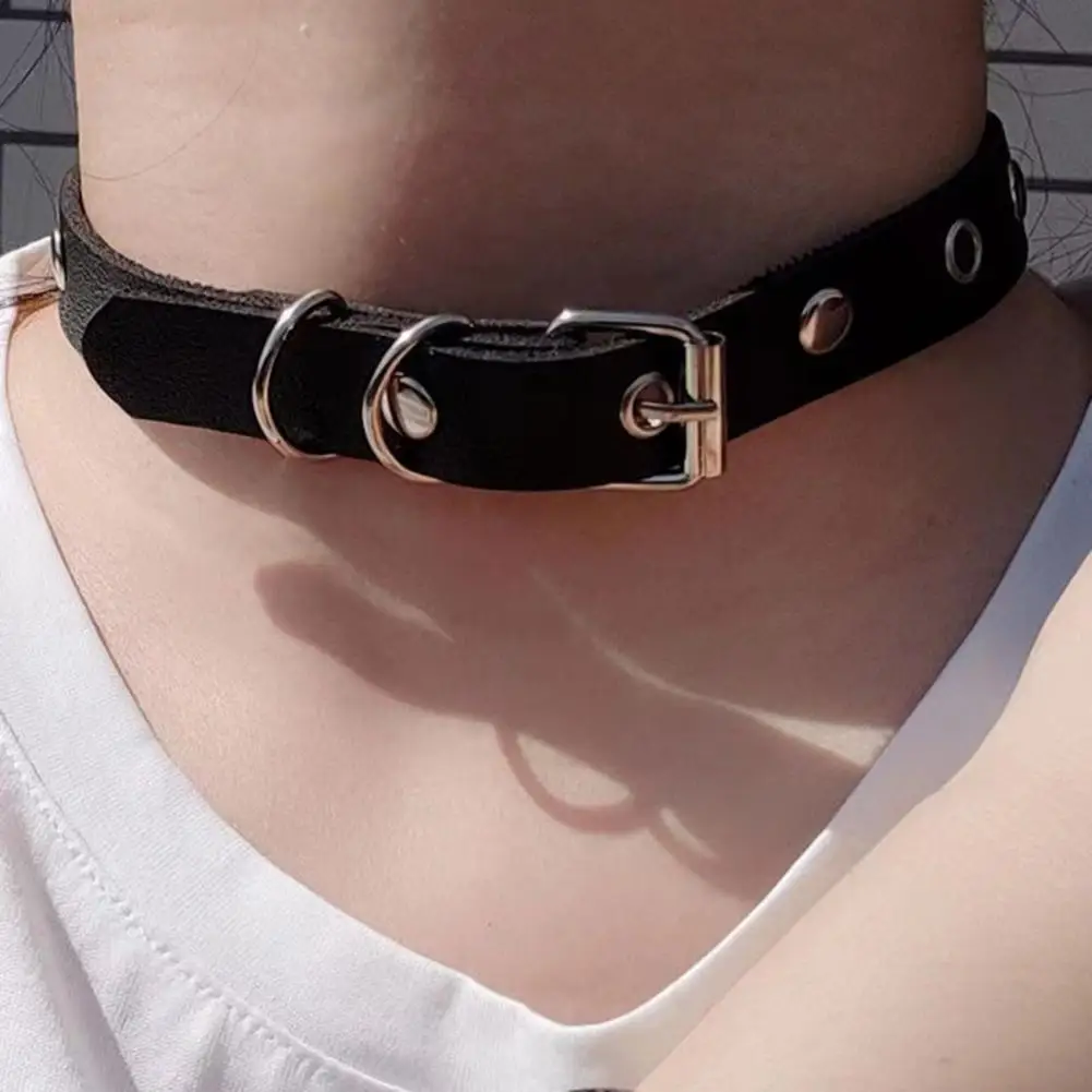 

Punk Necklace Vintage Punk Style Men's Adjustable Faux Leather Choker Necklace with Buckle Pin Party Club Jewelry Accessory