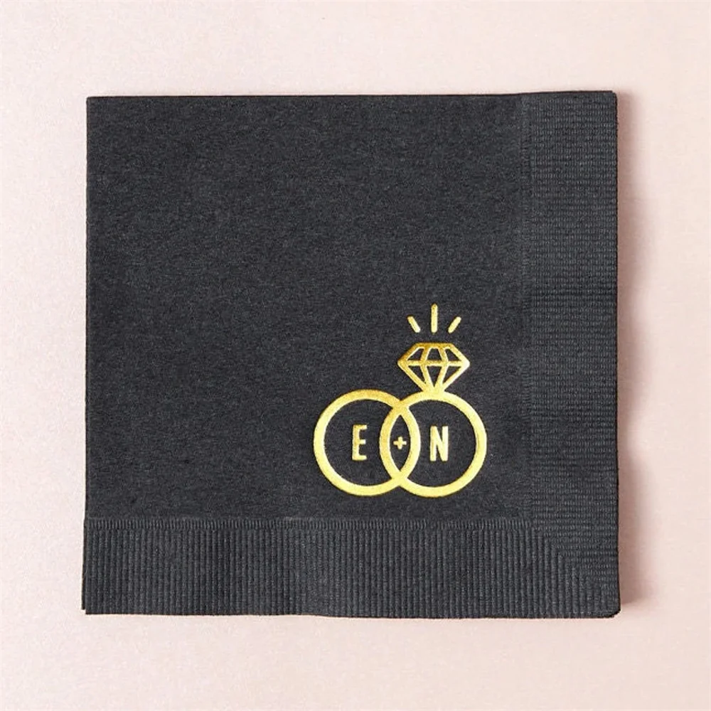 50PCS Diamond Ring Initials - Personalized Party Napkins - Cocktail Napkin, Foil Stamped Napkin, Wedding, Bridal Shower, Engagem