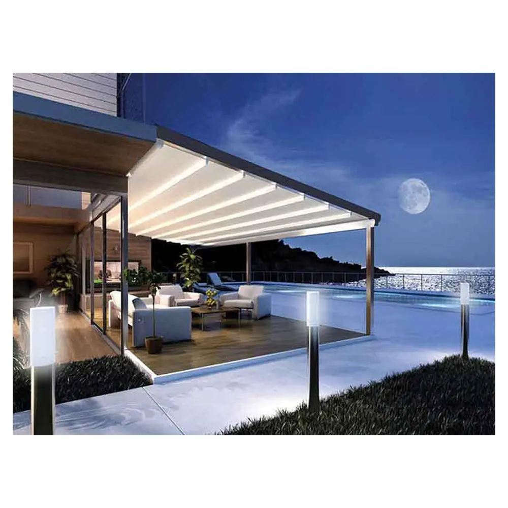 Prima Motorized Electric Canopy Aluminum Retractable Roof Outdoor Waterproof PVC Pergola Folding Patio SunShade Automatic Awning