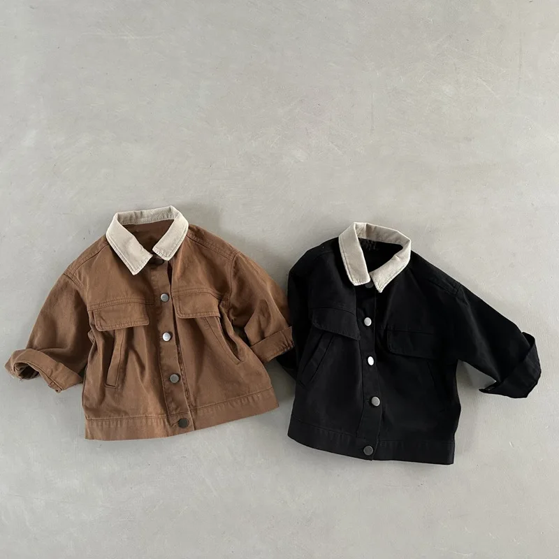 

2025 Autumn New Children Long Sleeve Coat Fashion Boys Lapel Cargo Jacket Solid Baby Girls Casual Cardigan Kids Clothes