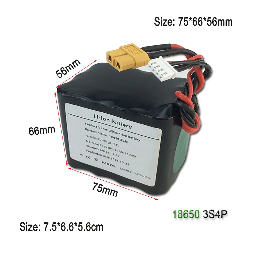 3S4P 12V 14Ah 12.6V High Capacity UAV Rechargeable Li-ion Battery For Various RC Airplane Quadrotor XH2.54-4P XT60