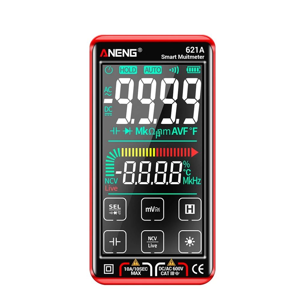 ANENG 621A Touch Screen Intelligent Digital Multimeter 9999 Counts Auto Range Rechargeable NCV Universal Meter Ammeter(Red)