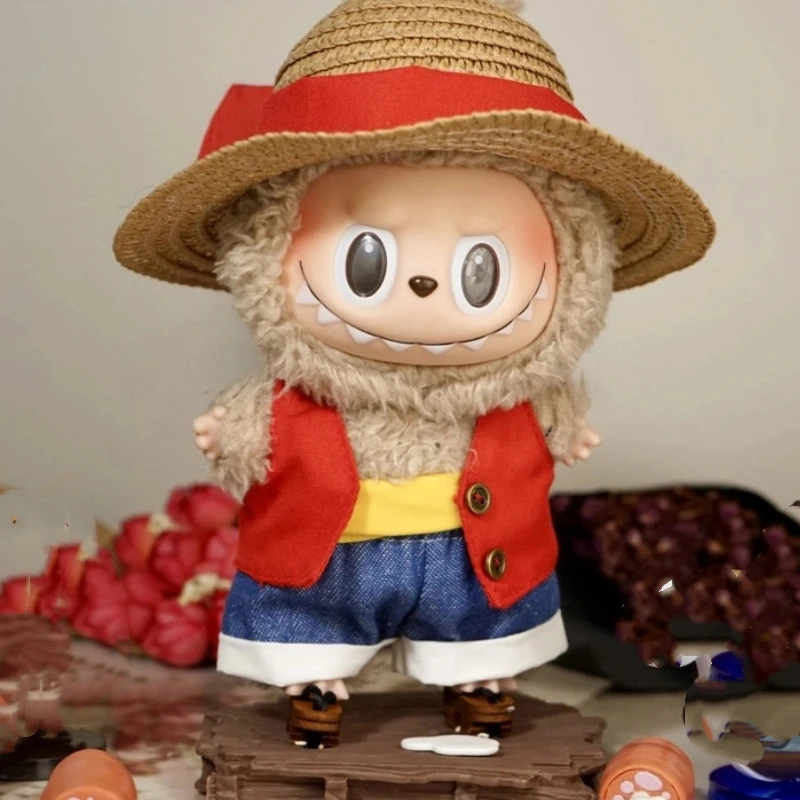 라부부 인형 옷 17cm, 라부부 옷용 멋진 빨간 조끼 세트, 트렌디한 플레이 펜던트 옷, 인형 액세서리, 축제 선물