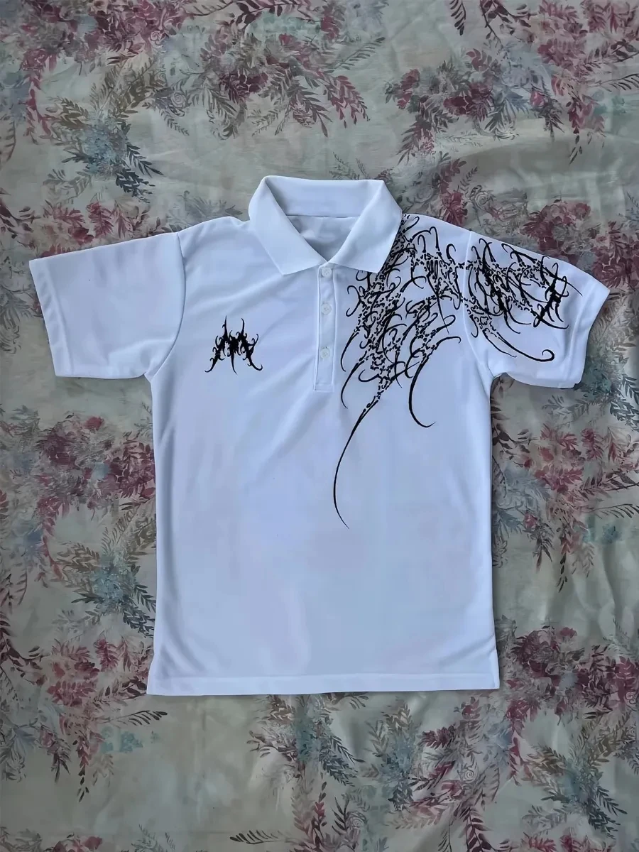 Summer Women's Trend y2k punk Graphic Gothic Polo Shirts Casual Style Men Golf Shirts Tee Unisex Streetwear Oversized Breathable