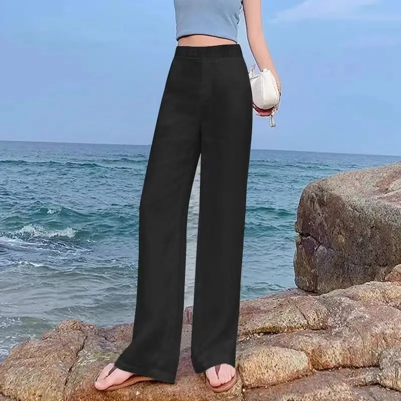 

New spring and summer ice silk straight leg wide leg pants slim fit loose and breathable women's pants with a slim fit S~3XL