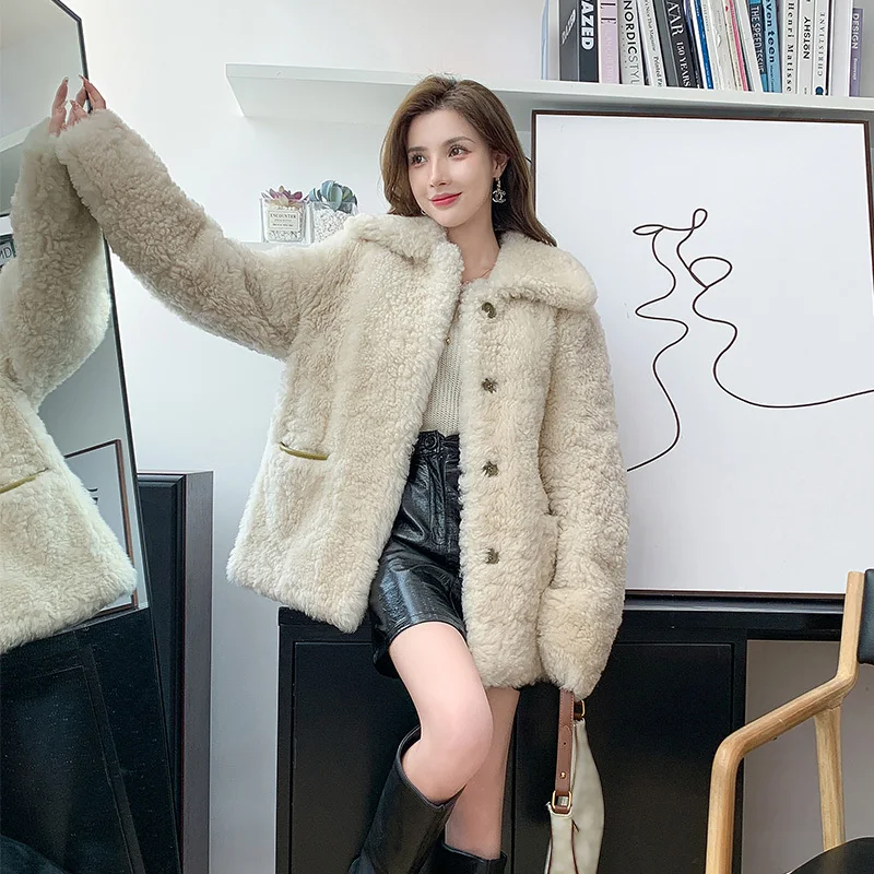 2024 Winter Shearling Jack Mode Dubbel Gezicht Leren Jassen Dikke Warme Lamsbont Jassen Vrouwen Overjas