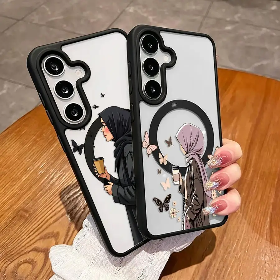 Cover Magnetic Phone Case for Samsung Galaxy A57 A55 A54 A26 A17 A27 M17 A35 A56 A25 F17 A36 A16 A15 A37 Butterfly Girl Print