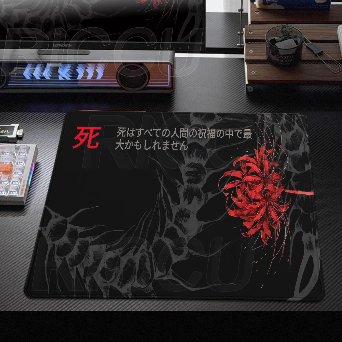 Black And Red Spider Lily Aesthetics Mouse Pad Office Keyboard Small Desk Mat Gamer PC Accessories Rubber Lock-Edge Pads Playpad