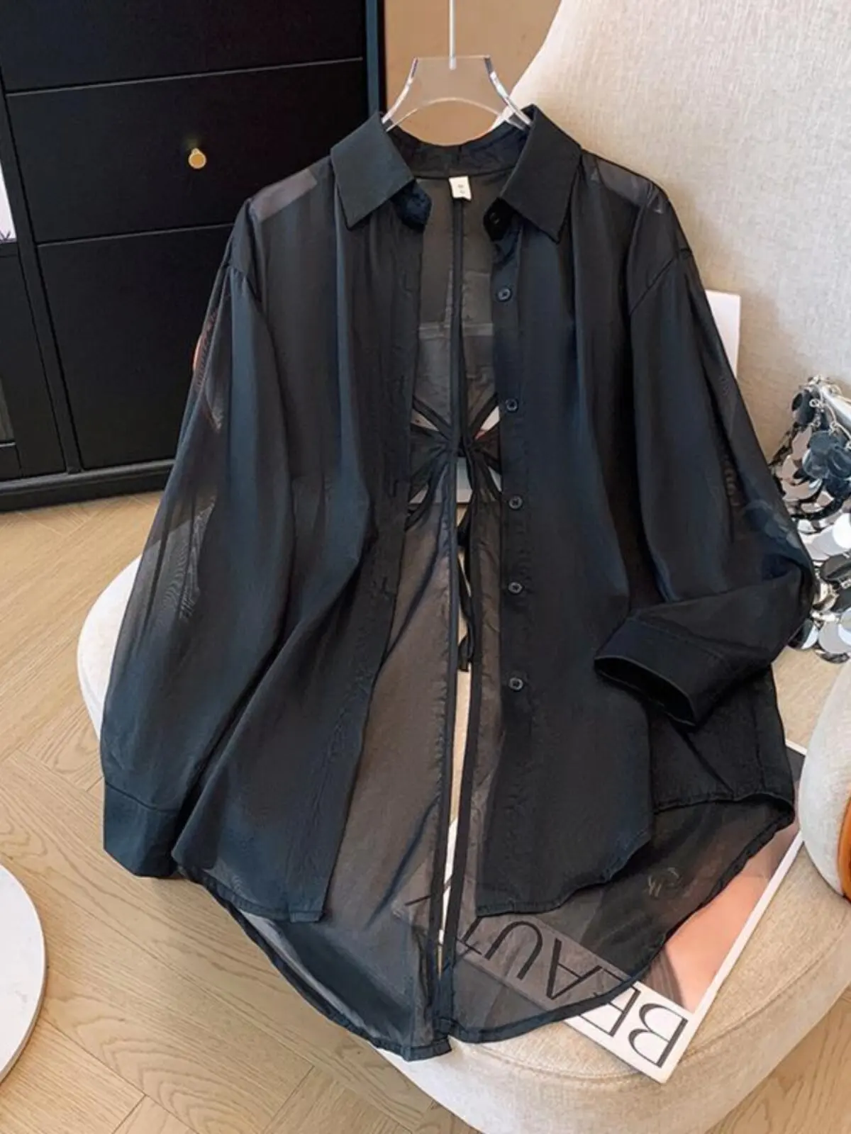 2026 New Stylish Back Slit Thin Chiffon Shirt Women Summer Anti UV Sunscreen Cardigan Loose Beach Outerwear Vacation Wind Blouse