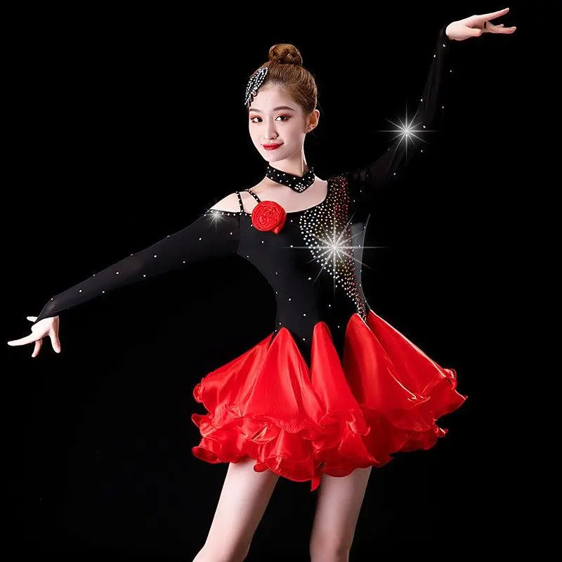 

2026 Latin Dance Dress New Female Adult Three Step Dance Skirt Dress Competition Performance Costumes Practice Wear Dance Dress