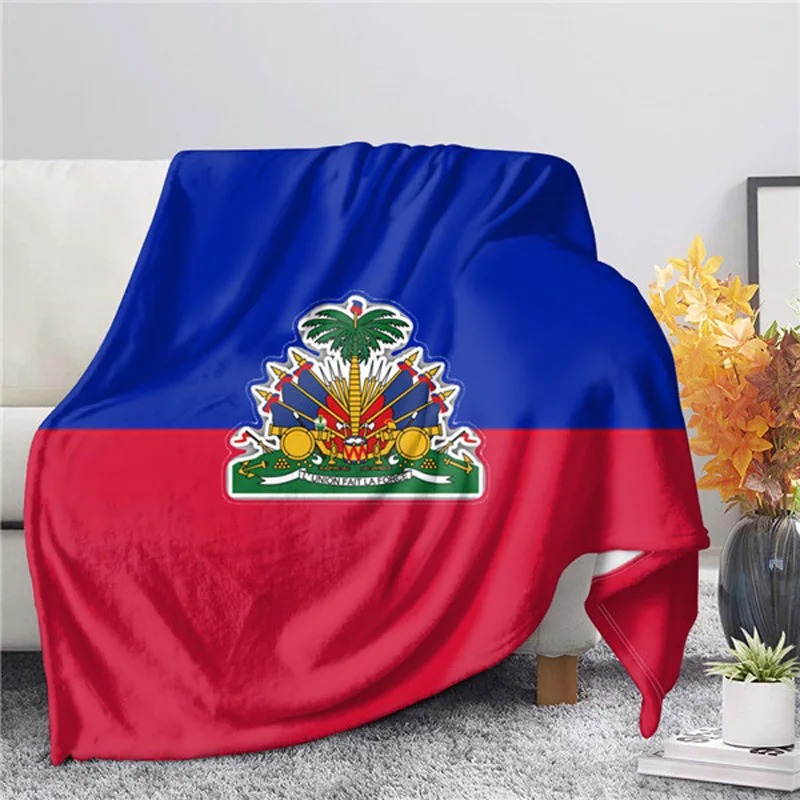 

Blanket Plush Velvet Warm Bed Home Throw Blanket for Bed Sofa Cute Haiti Flag Printed Premium Fall/Winter Travel Picnic Blankets