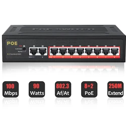 POE Switch 10 Ports 100Mbps Ethernet Switch POE Network Splitter Wifi Smart IP Switch RJ45 Injector Switcher for IP Camera CCTV