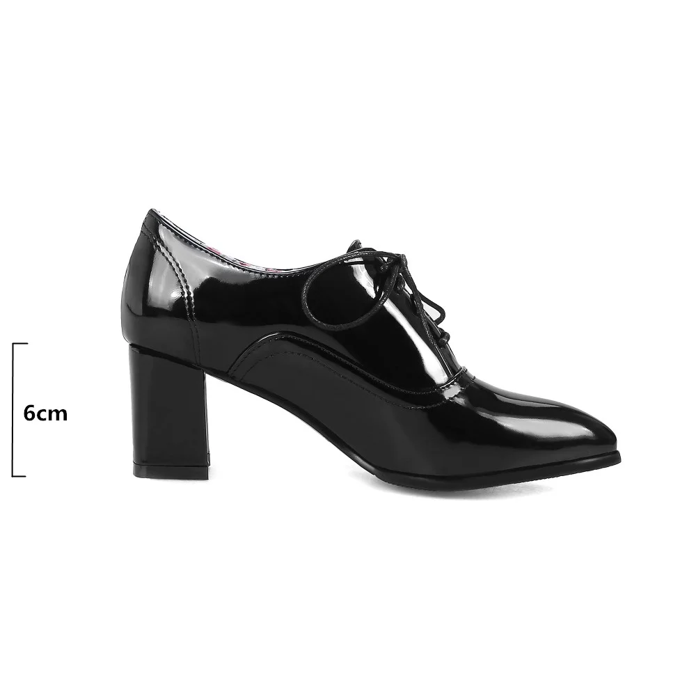 Elegant Spring Fashion Pumps Women Ankle Boots Block Heels Oxford Shoes Casual PU Leather Black Red Loafer Shoe Lady Big Size 50