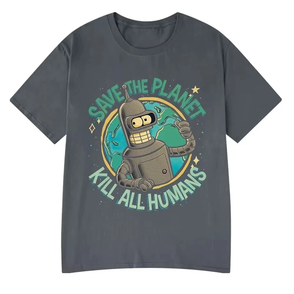Save The Planet Kill All Humans Robot Graphic Tee Unisex Funny Oversized Short Sleeve Casual Trendy Streetwear Daily Tops