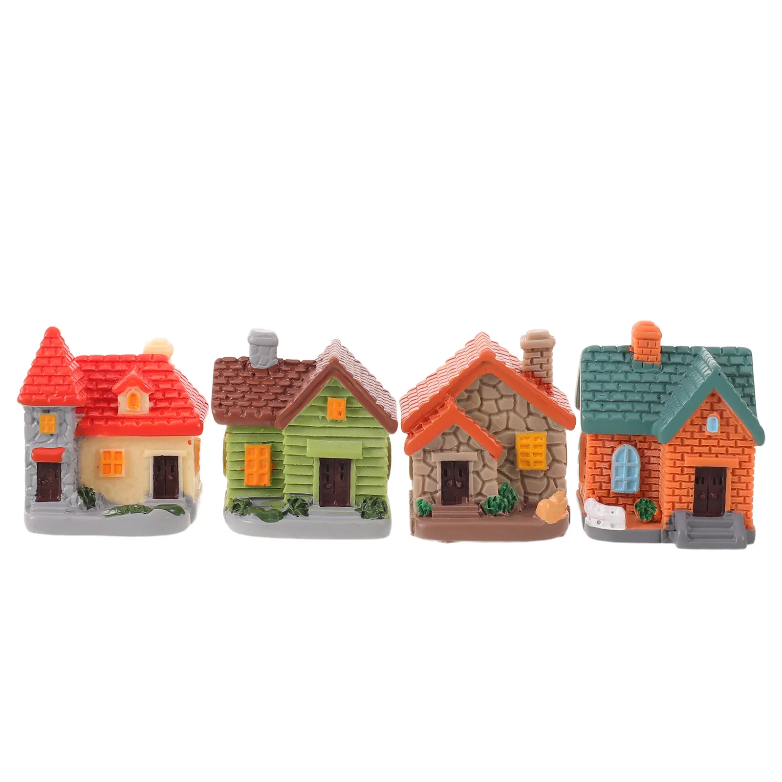 4pcs Mini Resin Houses for Fairy Garden – Rustic Tiny Village Decor, Micro Landscape Plant Pot Accessories