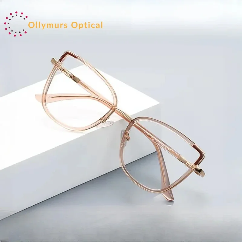 

Очки Ollymurs Cat Eye для женщин, коричневая оправа, дизайнерские, с пружинными шарнирами, для коррекции зрения (близорукости) и чтения