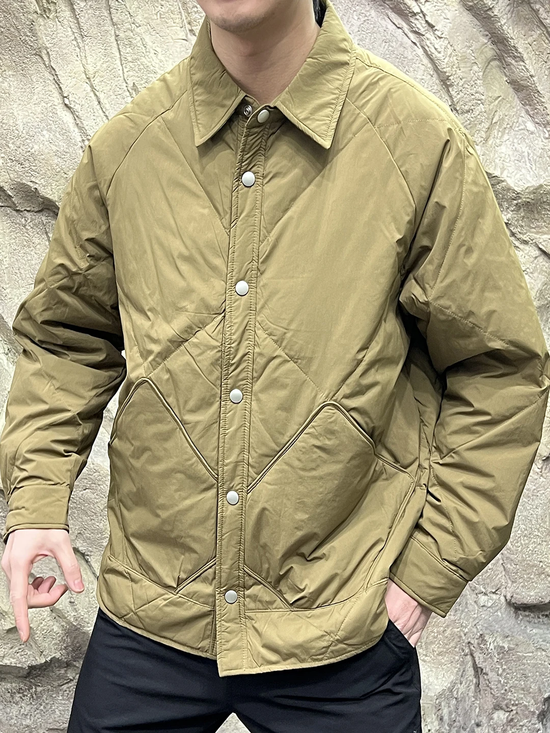 

High-End Men's down Jaet Sli Warm Fluffy Collar Versatile Winter Coats for Couples Casual Sle Long Sve Button Closure