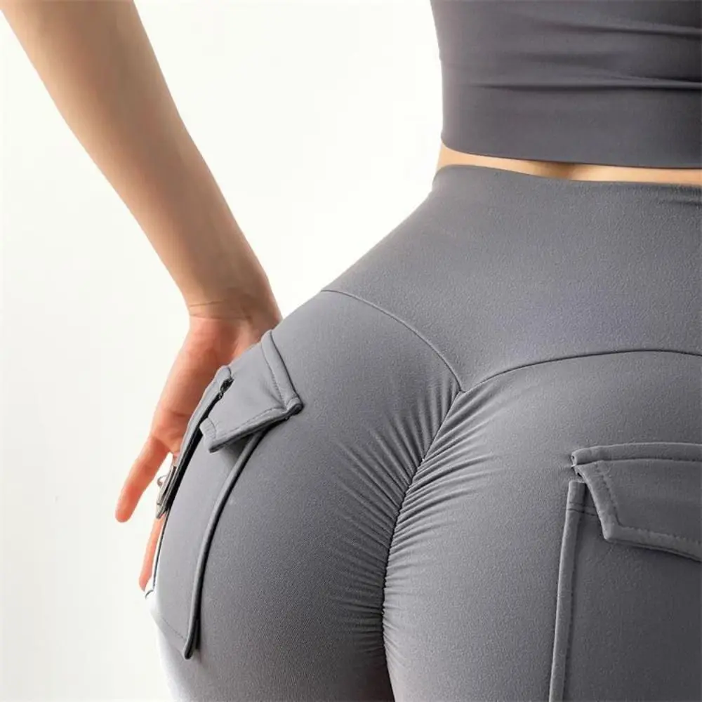 High Waist Pocket Gym Shorts Push Up Breathable Yoga Shorts for Women with Pocket Buttocks Scrunch Peach Hip Shorts Riding