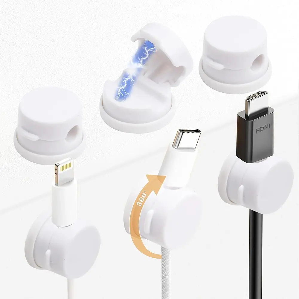 6 Pack Cable Management Clips[Upgrade Rotatable] Home Office Desk Cord Keeper Organizer Accessories Charger USB Wire Organize