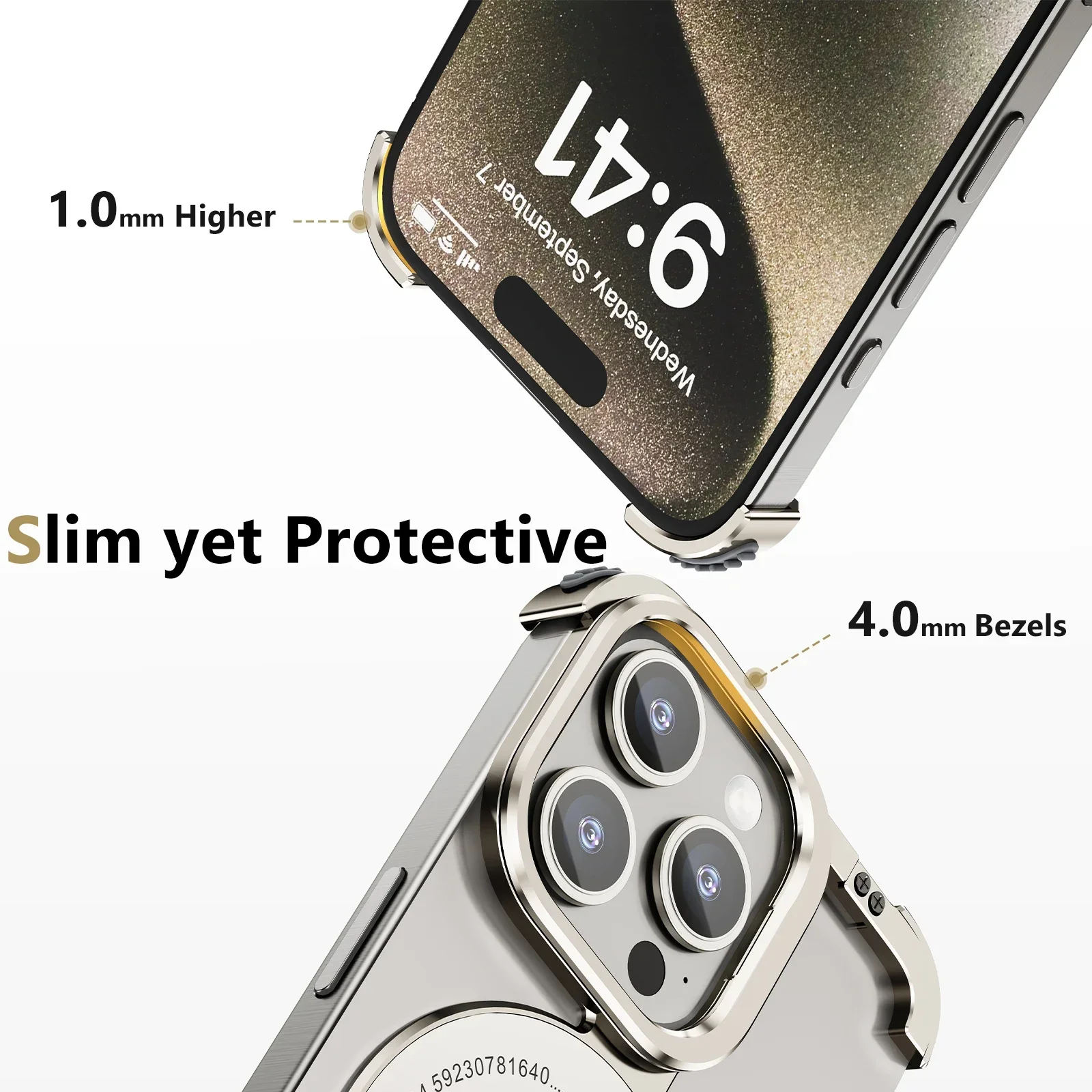 Metal Rimless Magsafe Magnetic Phone Case for IPhone 14 15 Pro Max Aluminum Alloy Lens Holder Protection Stand Shockproof Cover