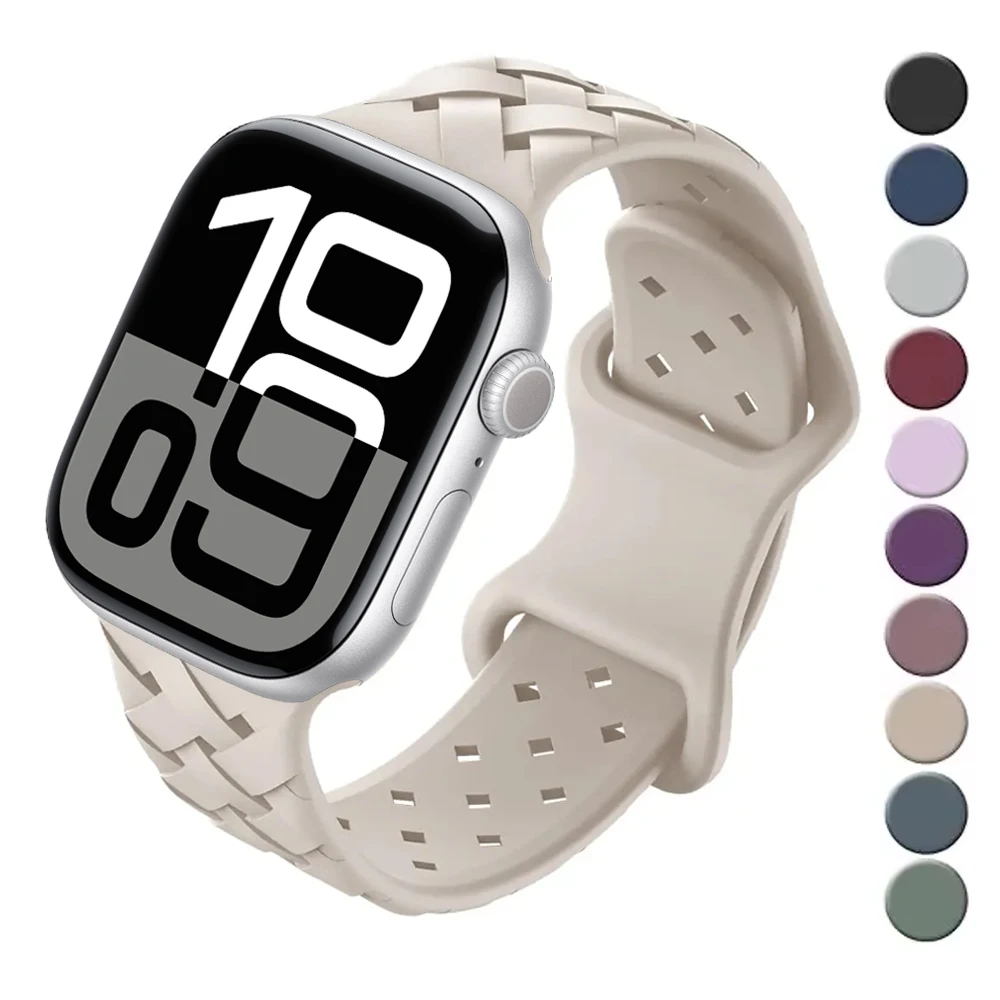 

Ремешки для Apple Watch 10, ремешок 46 мм, 44 мм, 45 мм, 49 мм, 42 мм, 40 мм, силиконовый плетеный браслет correa iwatch series 9 7 8 6 5 se ultra 2