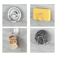 2PCS Stainless Steel Sink Sponge Holder Self Adhesive Drain Drying Rack Wall Hooks Accessories Storage Organizer 3