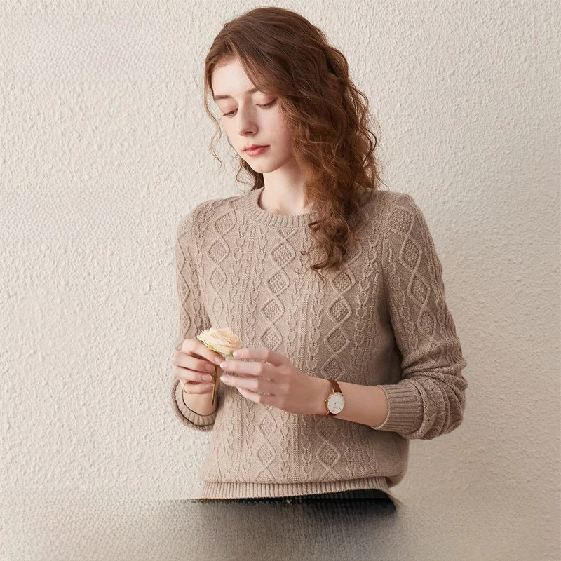 

Cboca женский вязаный свитер Thiened 7-игольный шерстяной круглый теплый красный цвет осень-зима модный длинный S...