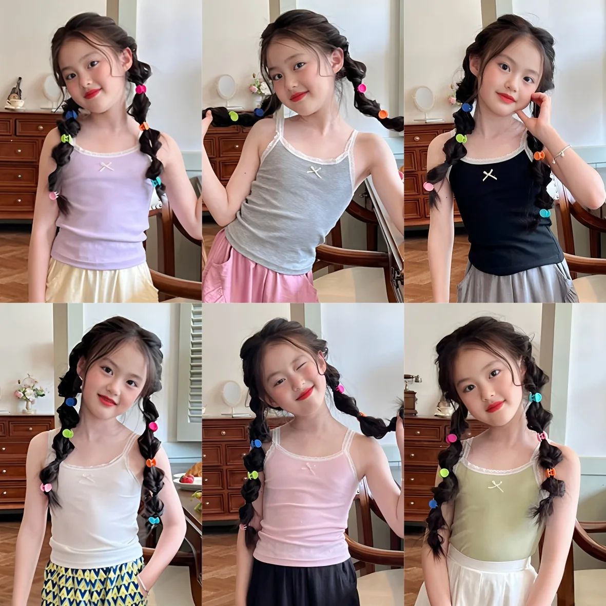 New Girls' Thin Summer Outerwear Vest Base Solid Color Korean Style Fashion and All-match Kids Outwear Vest Shirt