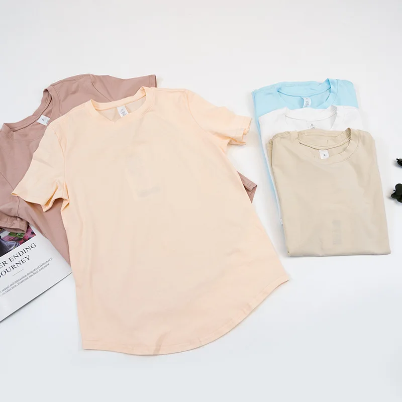 

Женский хлопковый круглый вырез с коротким рукавом, быстросохнущий, облегающий, мягкий, дышащий, однотонный, спортивный, облегающий, повседневный, базовый слой