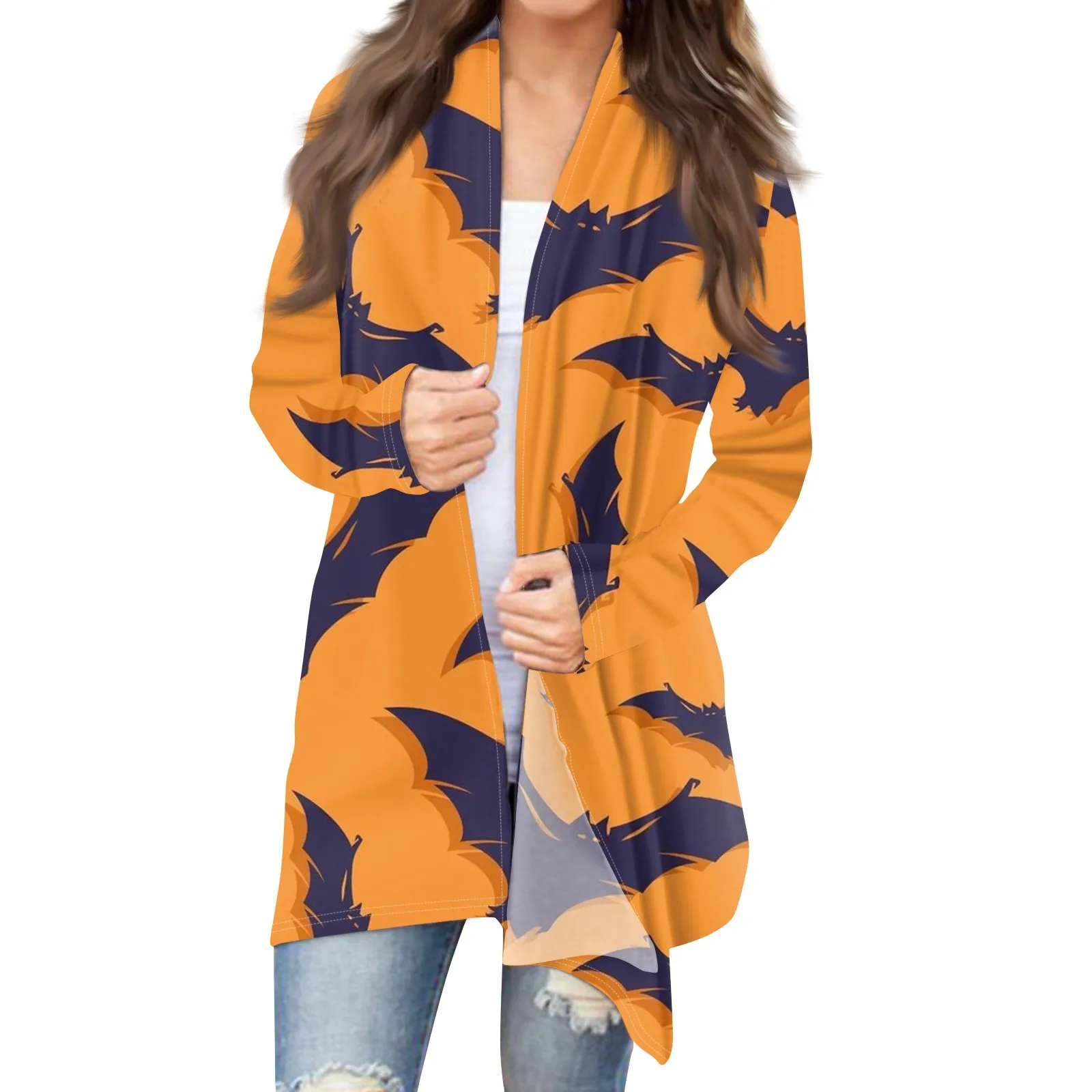 Moda damska Casual Halloween Printed Średniej długości kardigan Płaszcz Roupas Femininas пальто женское Chaqueta Mujer