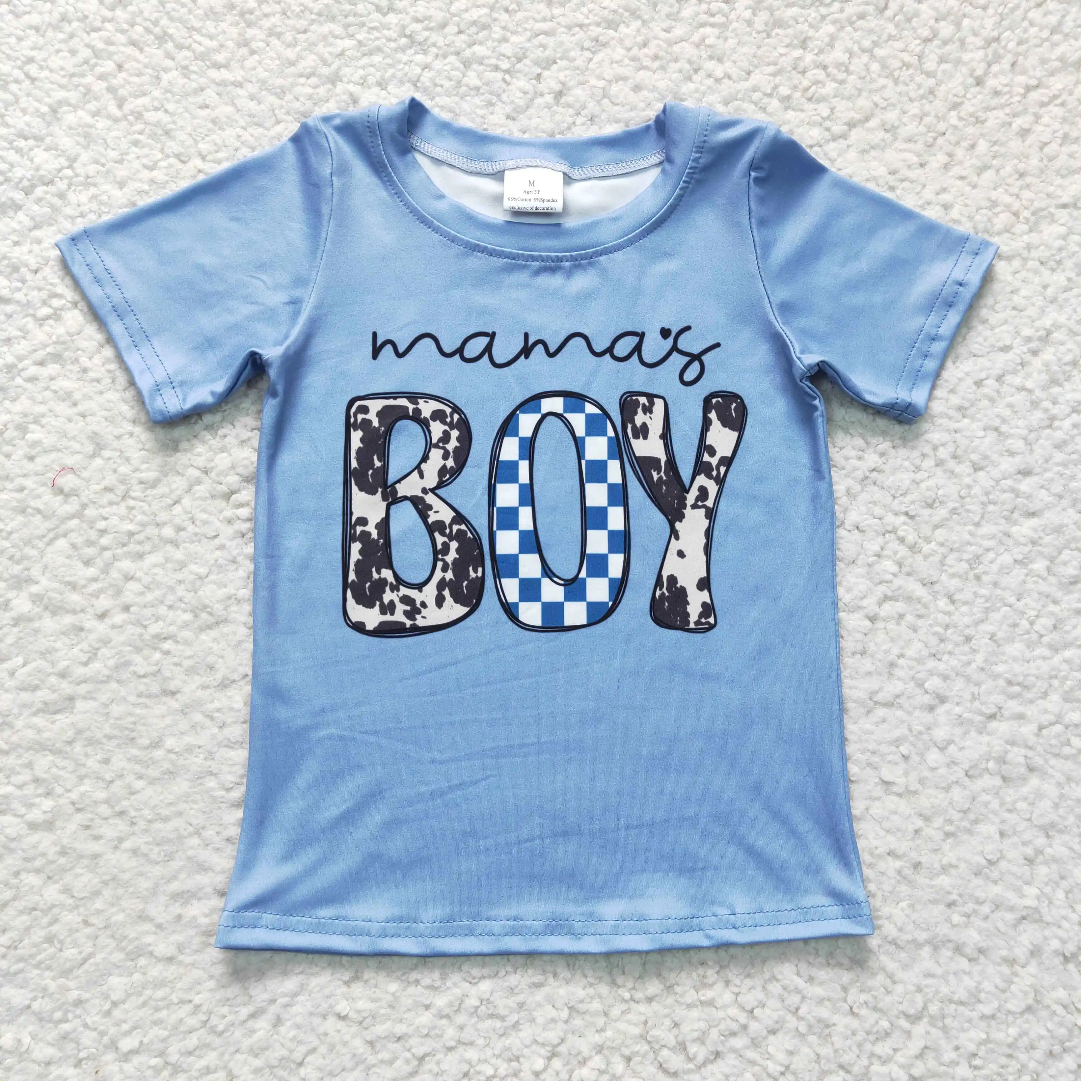 

z1201-02 BT0183 Wholesale baby boys clothes mamas Letter Blue Short-sleeved Top Summer Boutique boys tshirts Kids Clothes