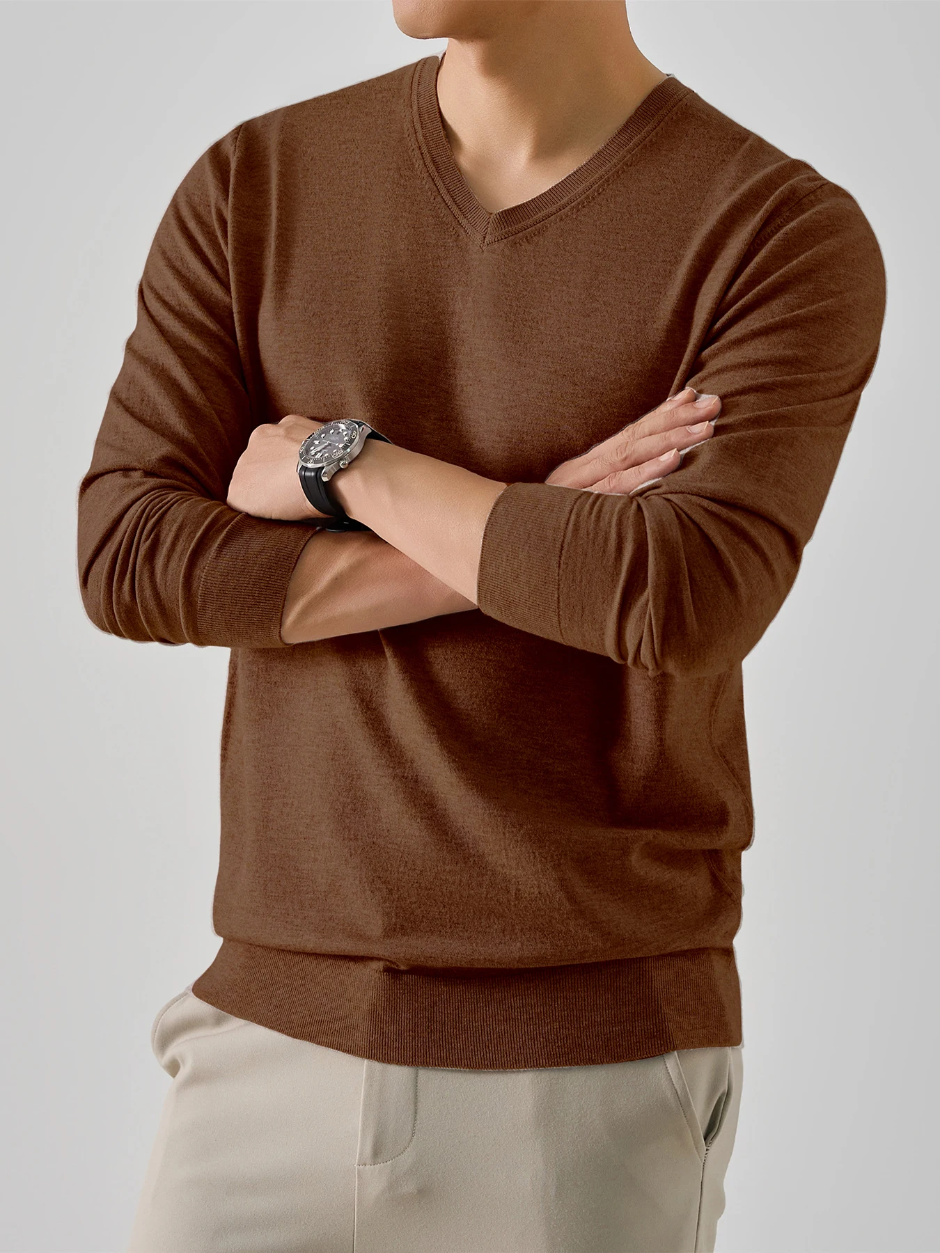 Herren Frühling Herbst Dünner Strickpullover Klassischer V-Ausschnitt Einfarbiges Design Geeignet für Freizeit Sport Geschäftskleidung – Detail 19