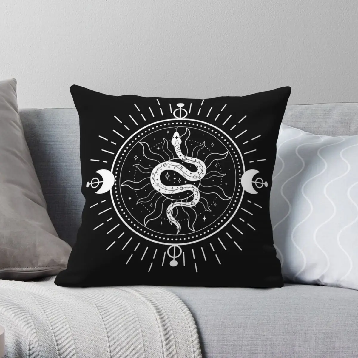Celestial Snake Occult Symbolism Square Pillowcase Polyester Linen Velvet Pattern Zip Decorative Throw Pillow Case Home Cover