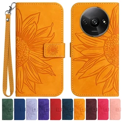 Sun Flower Flip Cover Case on For Xiaomi Redmi A3 A2+ A1 Plus A2Plus RedmiA3 RedmiA2 A 3 Leather Cases Pattern Phone Shell 2024