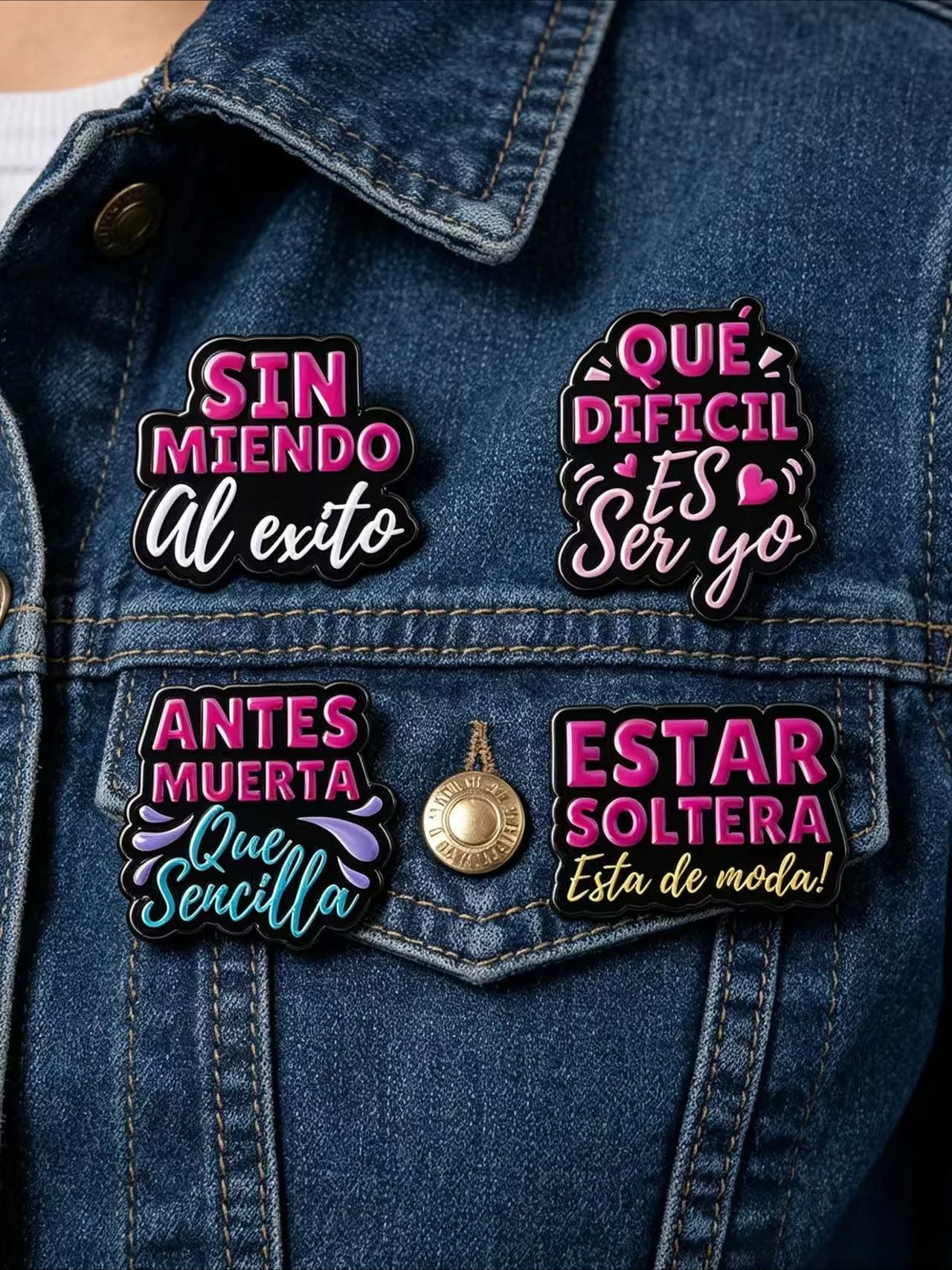 Funny Spanish Quotes Sin Miendo Brooch Enamel Pins Custom Estar Soltera Esta De Moda Brooches Backpack Lapel Badge Jewelry Gift