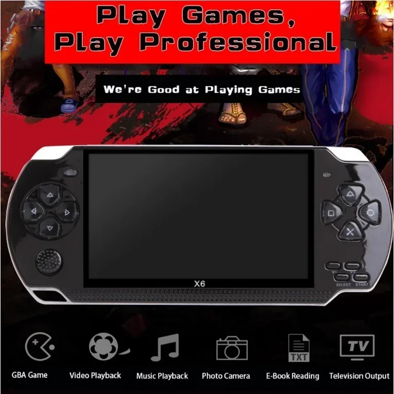 X6 Handheld Game Console 4.3 inch 8G Easy Operation screen MP3 MP4 MP5 Game player support for psp game camera video e-book