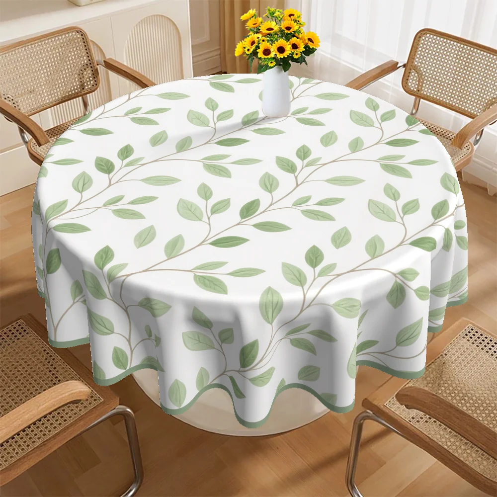 Round tablecloth, with a Christmas theme and a green leaf pattern design