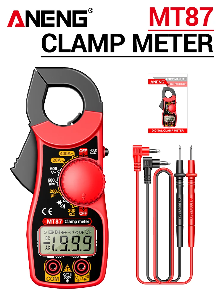 ANENG MT87 Digitale stroomtang 400A AC 600V AC DC 1999 metingen Weerstand Capaciteit Diode Zoemer NCV Gegevenshoud functie Elektricienstool