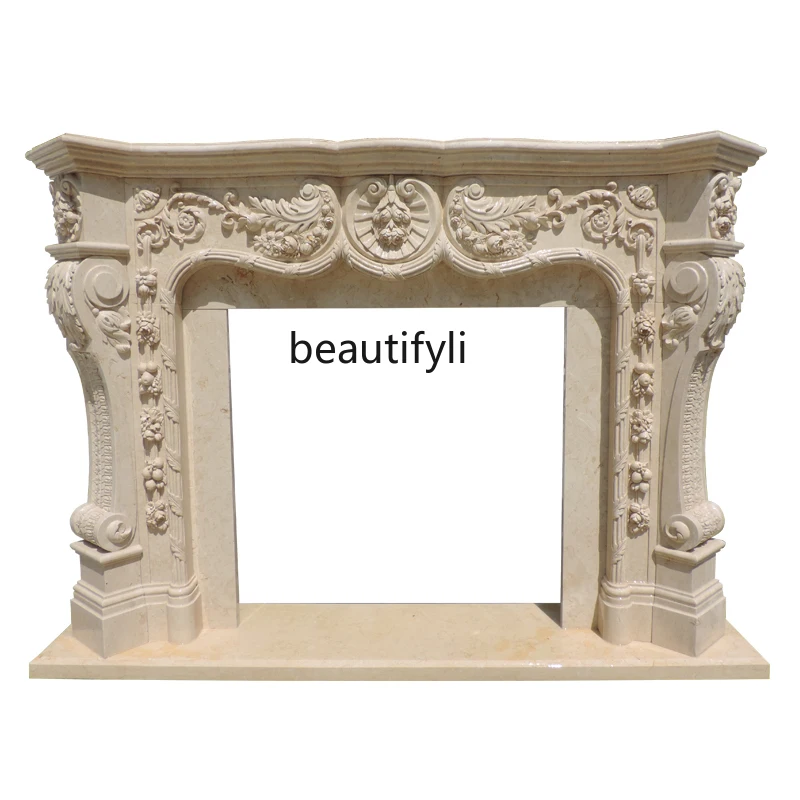 

Marble European stone carving mantel French living room marble stone fireplace TV cabinet