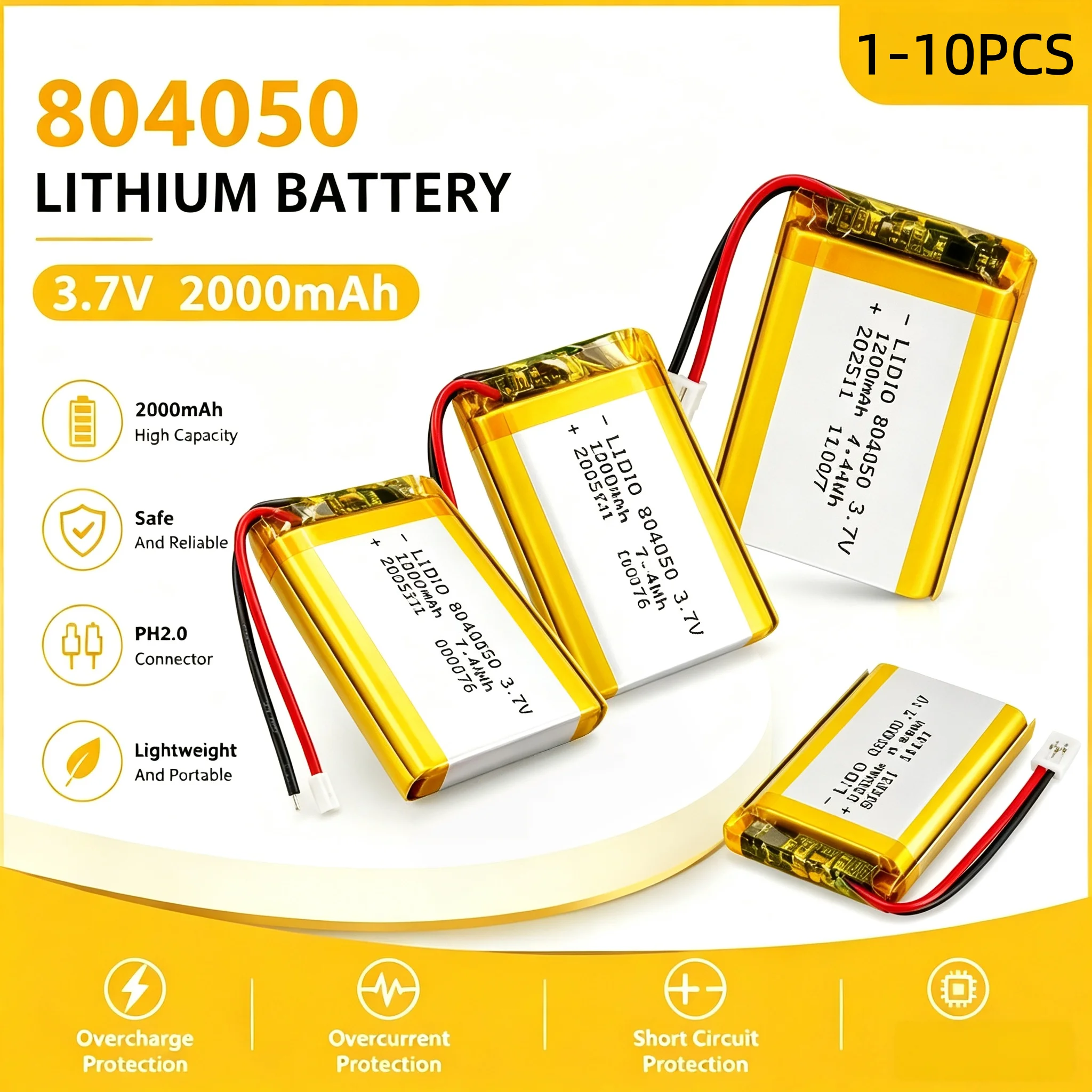 804050 Lipo Battery 3.7V 2000mAh  Li-Polymer Lithium Ion Batteries For Massager Medical Equipment Car Air Filter Loudspeaker