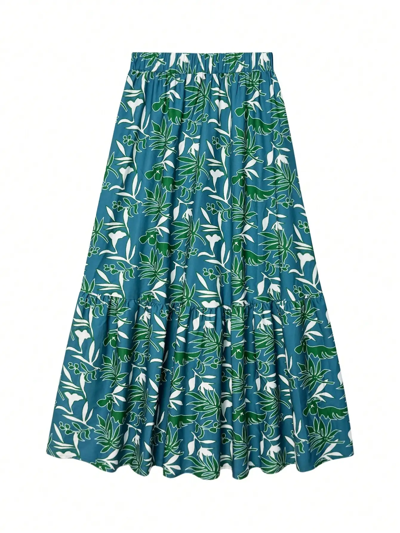Plus Size Floral Print Maxi Skirt for Women High Waist Elastic Loose Ruffle Tiered Long Casual Beach Skirt - view 3