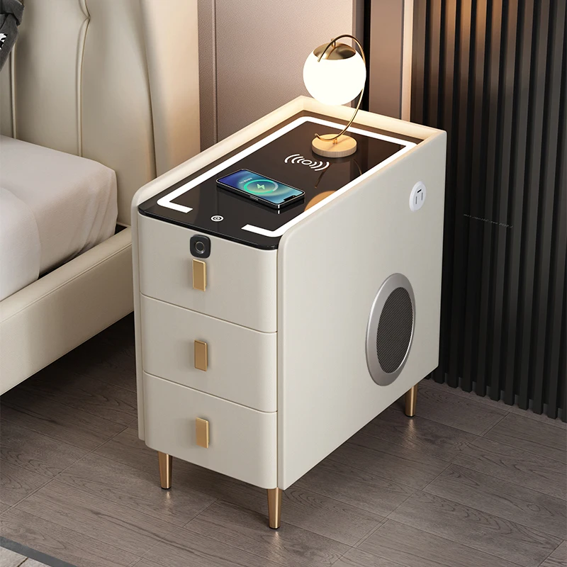 

High-end luxury smart bedside table modern solid wood furniture