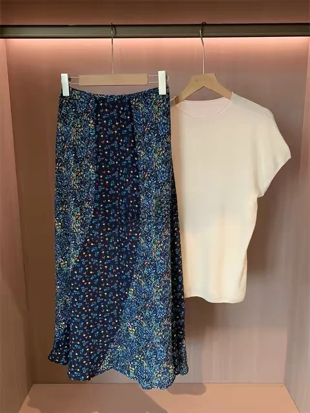 

Elegant Monet Print Fish Tail Skirt High Waist Slimming Midi Length Half Body Skirt Women's Summer 2026 Drifting Gossamer