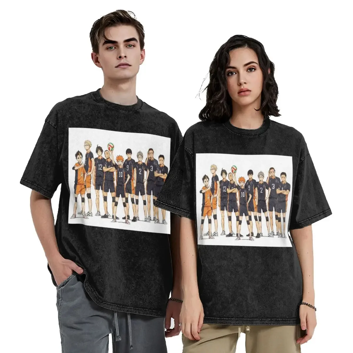 

Haikyuu!!- Karasuno Hip Hop Short Sleeve T-Shirts Washed Tops Tees Streetwear T Shirt Harajuku for Men Women