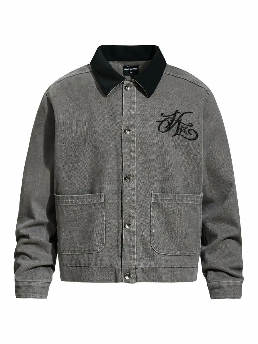 

Retro American Canvas Jaet Men's Loose Fit Embroidery Pattern Design Street Sle Autumn Winter Outerwear Faion