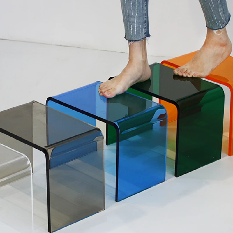 

Fashion minimalist small bench Color transparent acrylic shoe changing stool