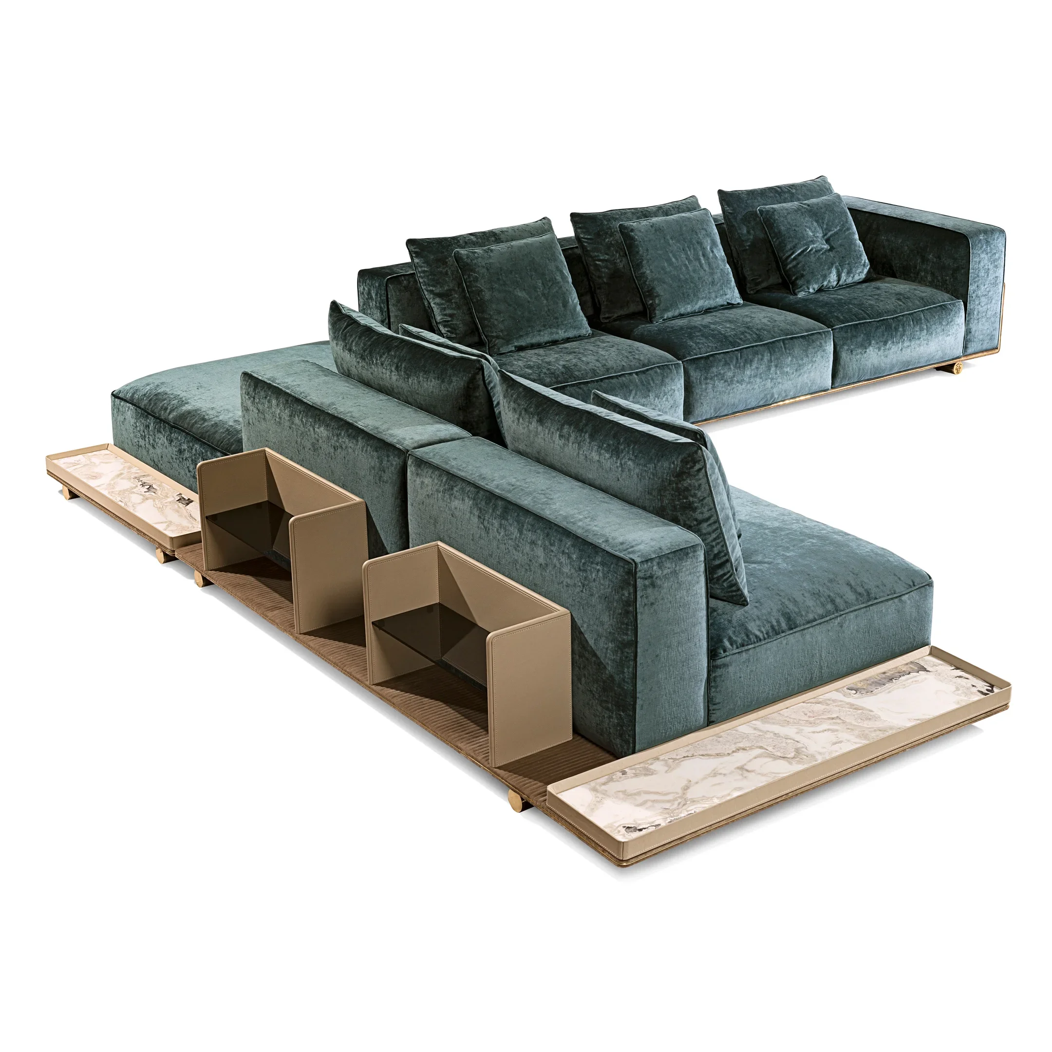 Shape Corner Storage Design Wooden Couch Living Room Sofa Furniture Set Modular Sectional Velvet Fabric Sofa