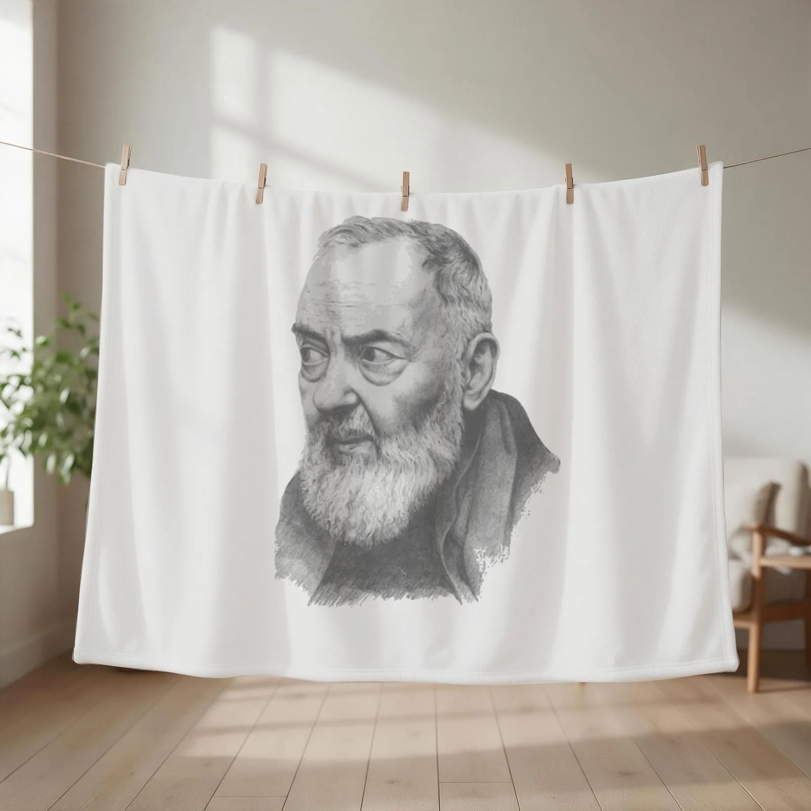 Saint Padre Pio Portrait Throw Blanket couch cozy soft plush fuzzy picnic outdoor blanket